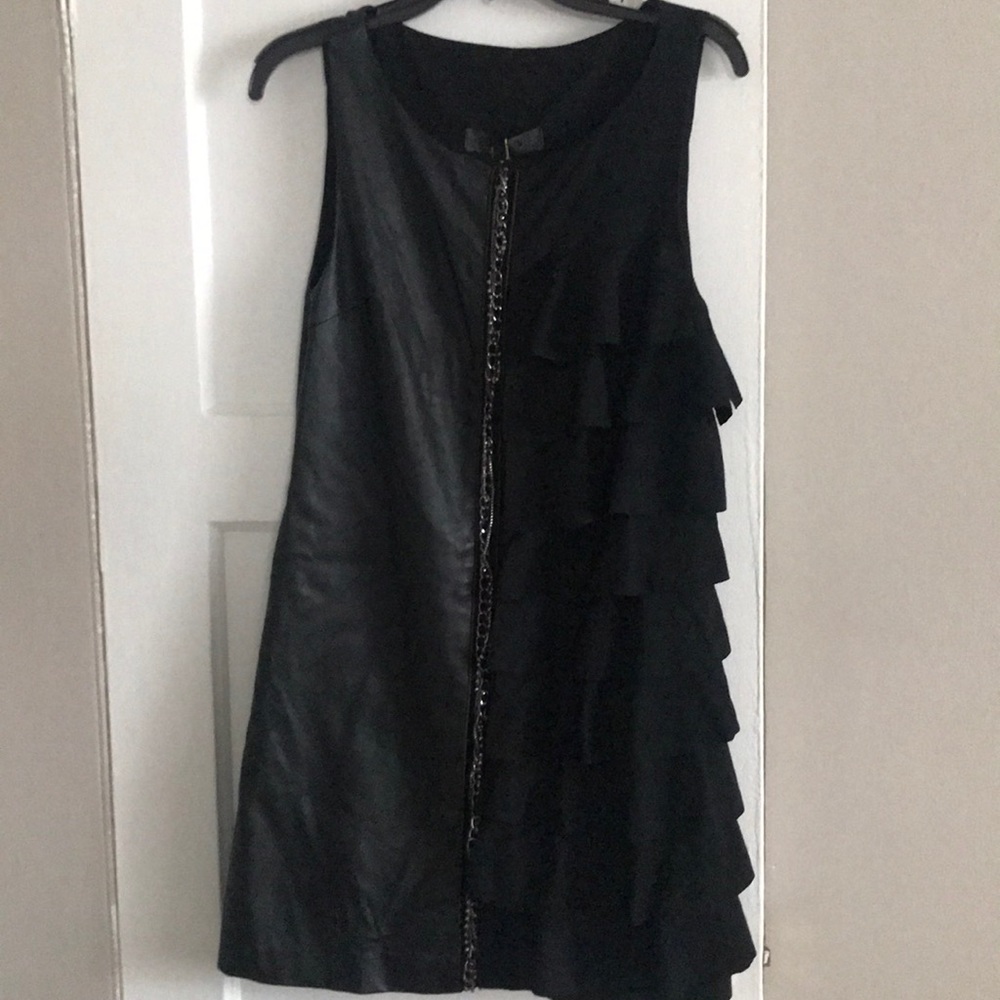 Black half/half Ruffle Leather Dress